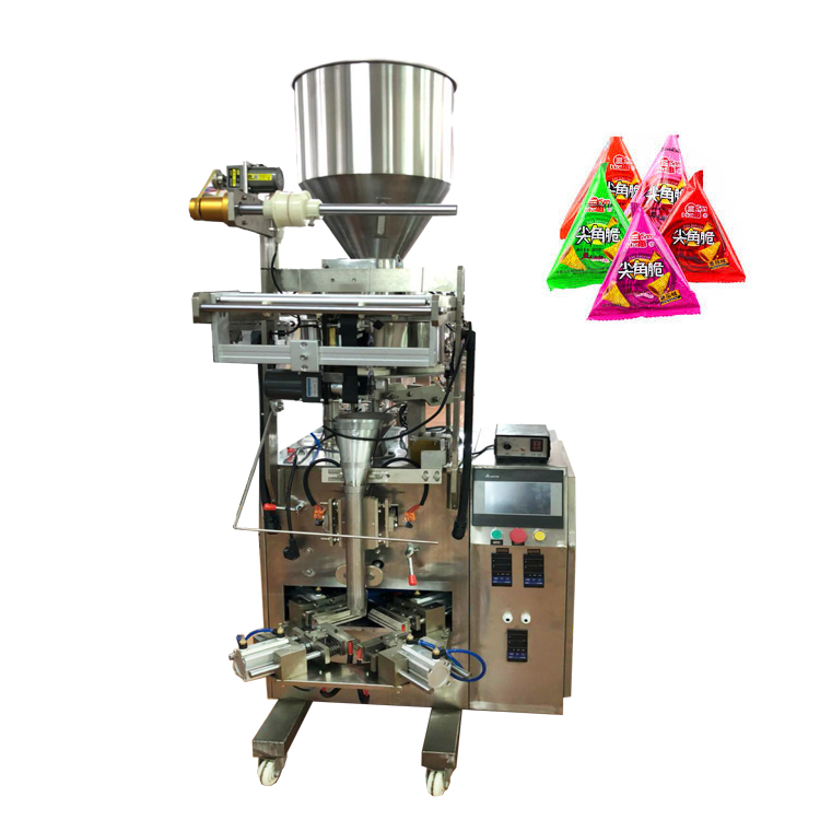 Puff food packing machine with triangle bag 