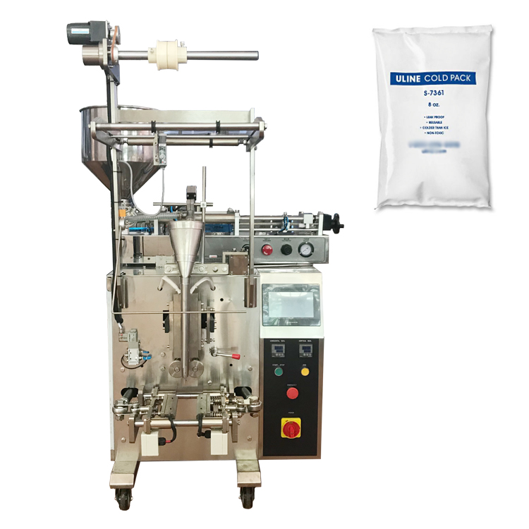 Ice filling and sealing machine with pumb measuring 